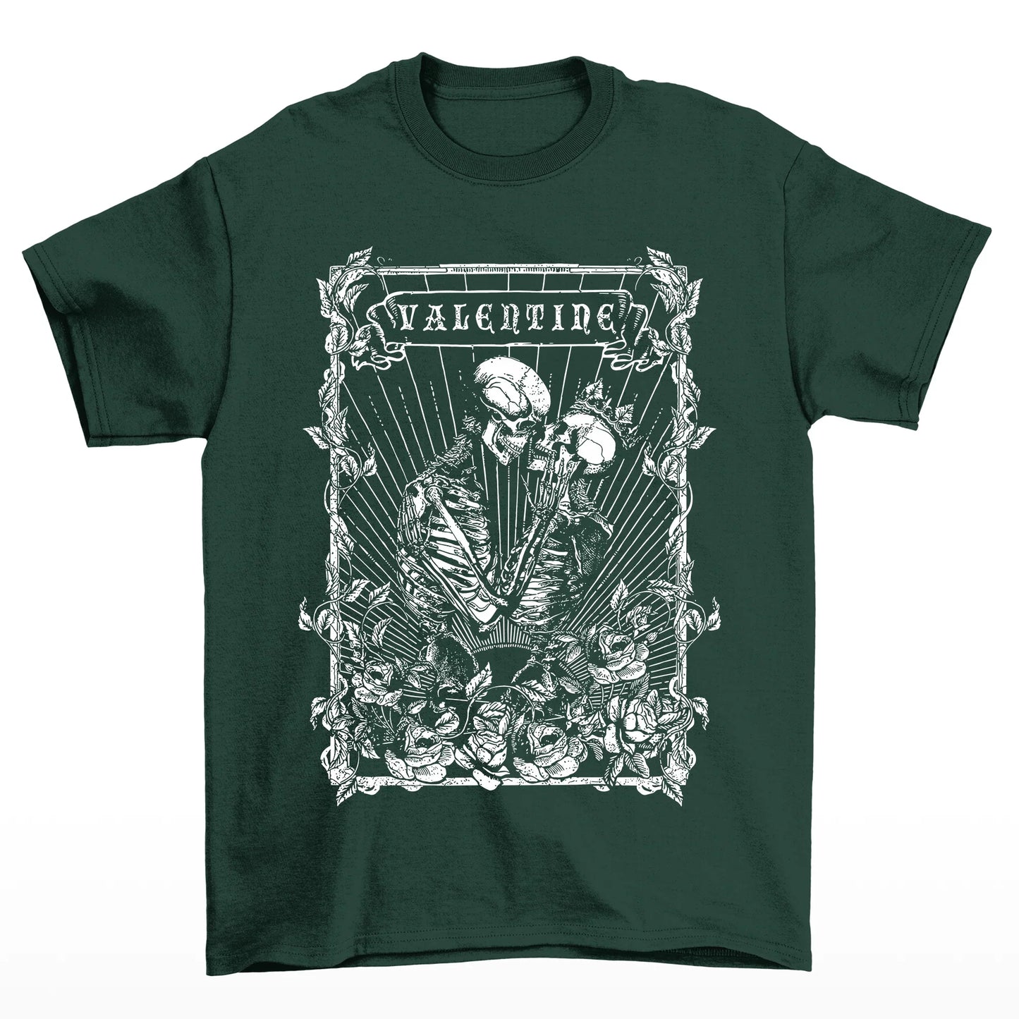 Camiseta Básica Feminina Valentine Skeleton Romance- Verde