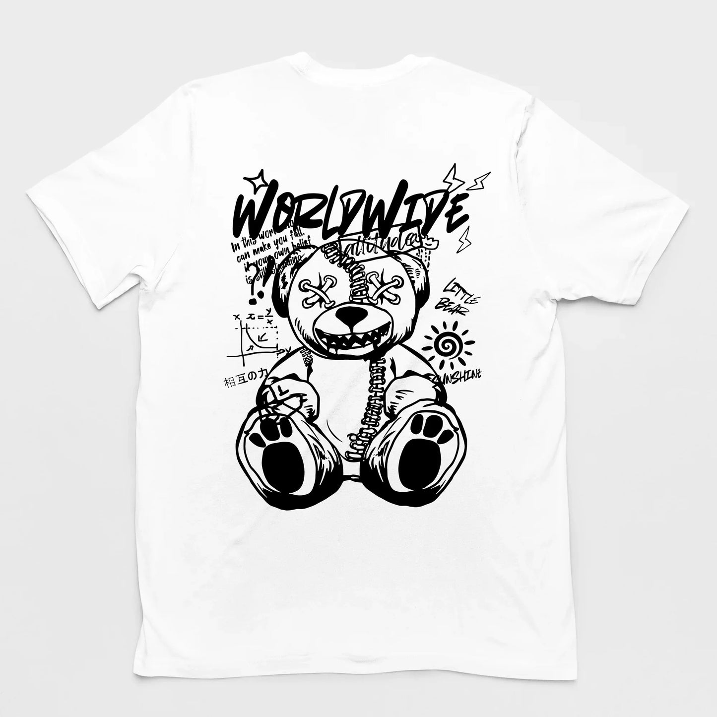 Camiseta Básica Unissex Com Estampa Ursinho Sentado - Branco