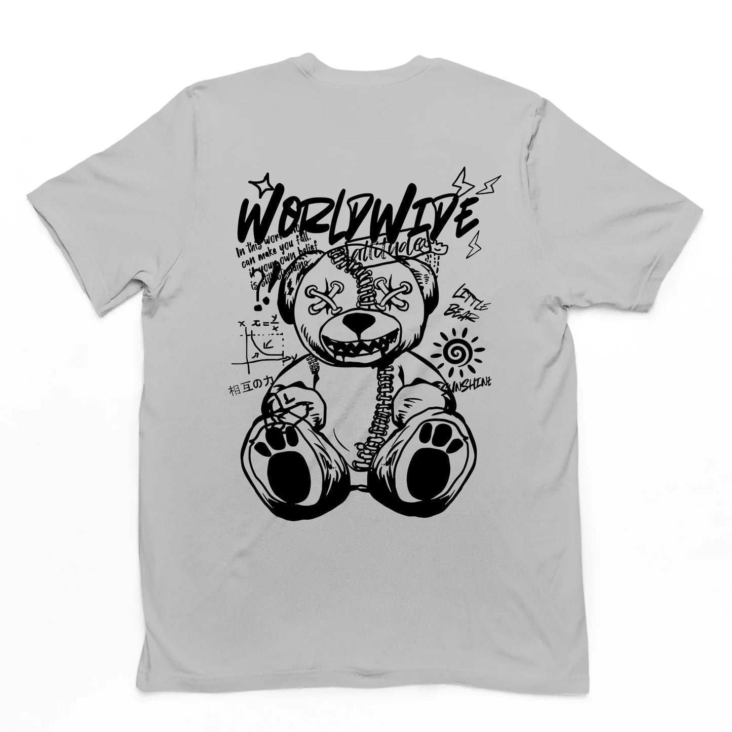 Camiseta Básica Unissex Com Estampa Ursinho Sentado - Cinza