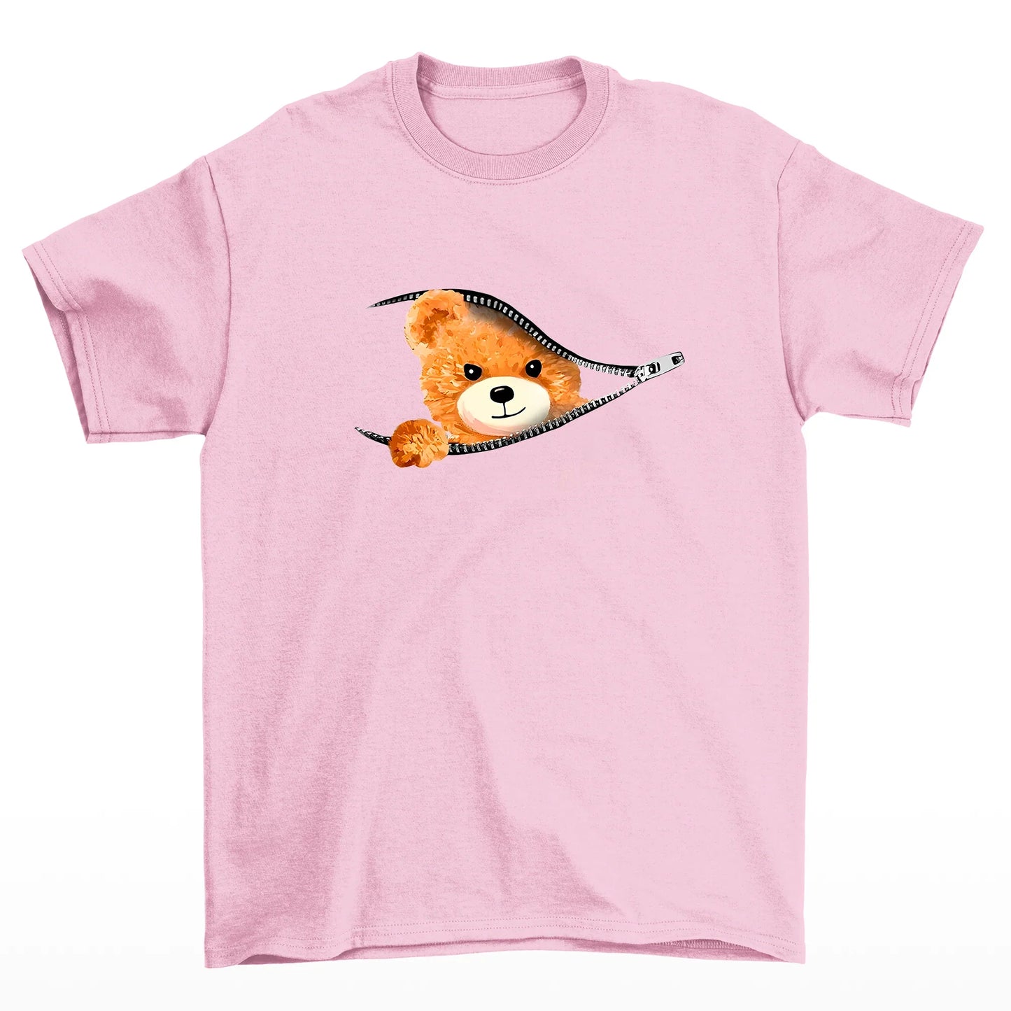 Camiseta rosa bebê Unissex Com Estampa Ursinho Ziper - Rosa Bebê