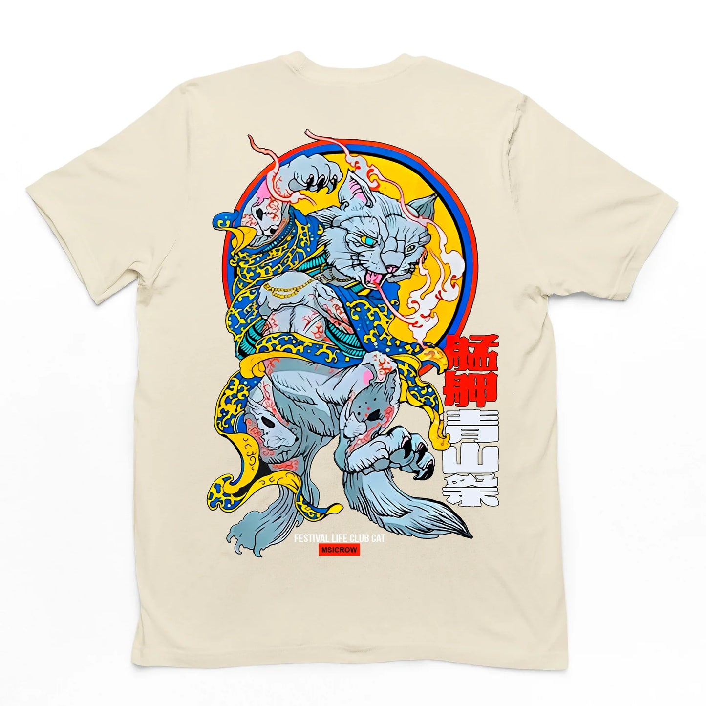 Camiseta Básica Com Estampa Japonês Gato DAnçando- Pérola