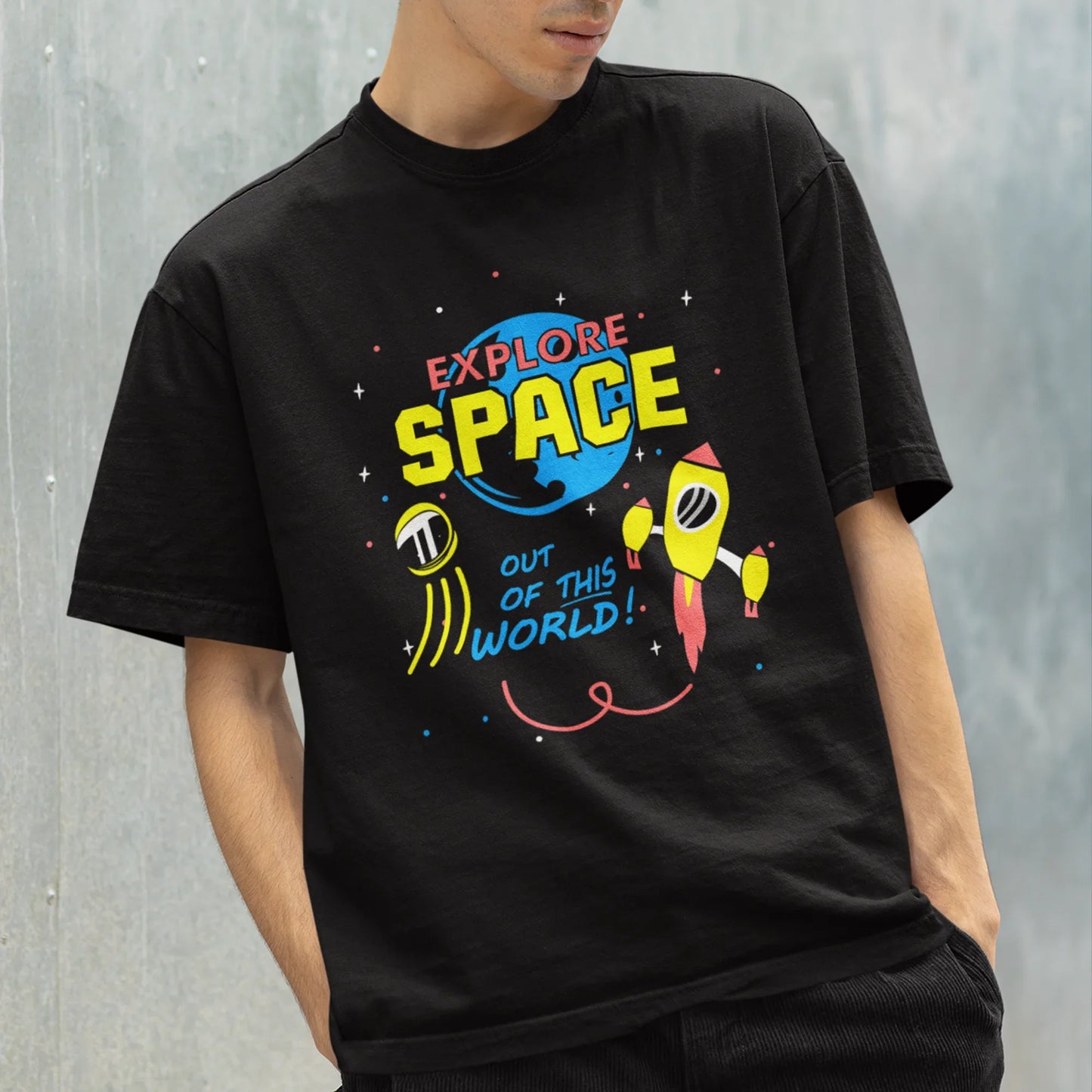 Camiseta Básica Algodão Space Airplane - preto
