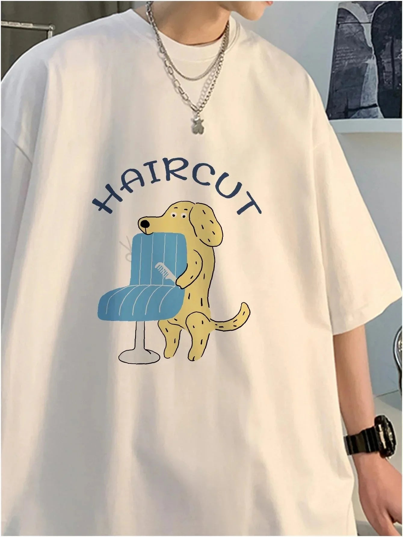 Camiseta Básica Unissex Com Estampa Cachorro Cabelereiro