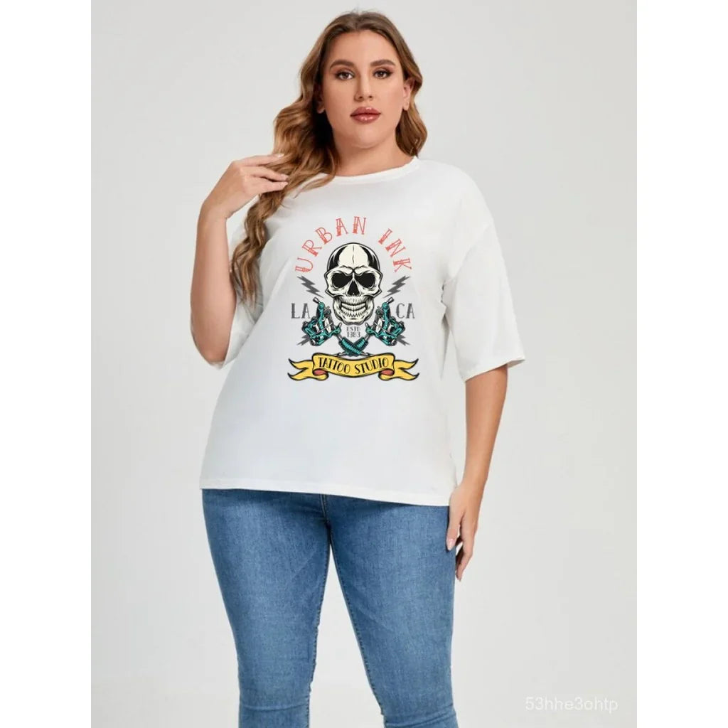 Camiseta Básica Com Estampa Caveira Tattoo