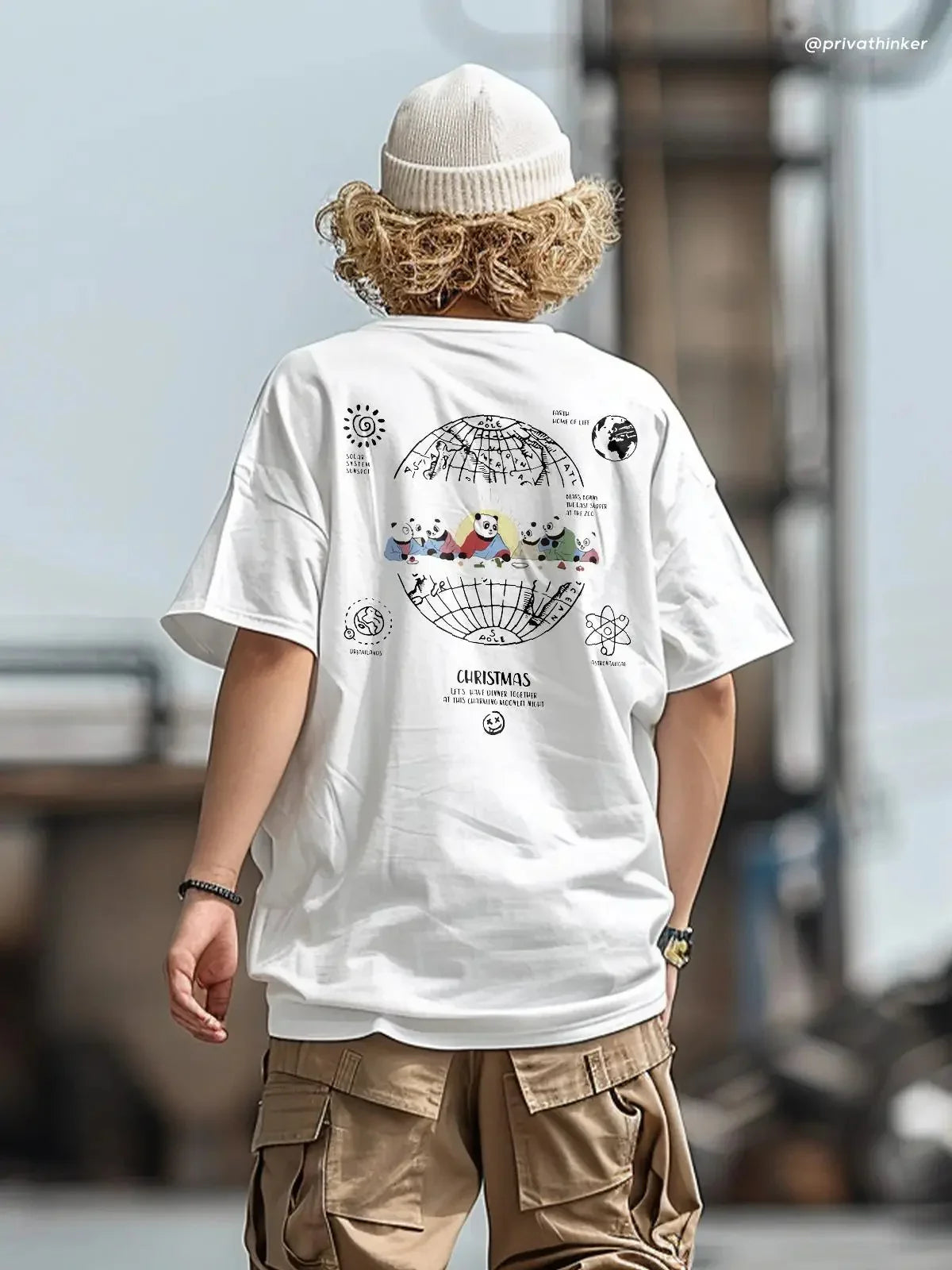Camiseta Básica Unissex Com Estampa Natal Jesus Panda - Branco