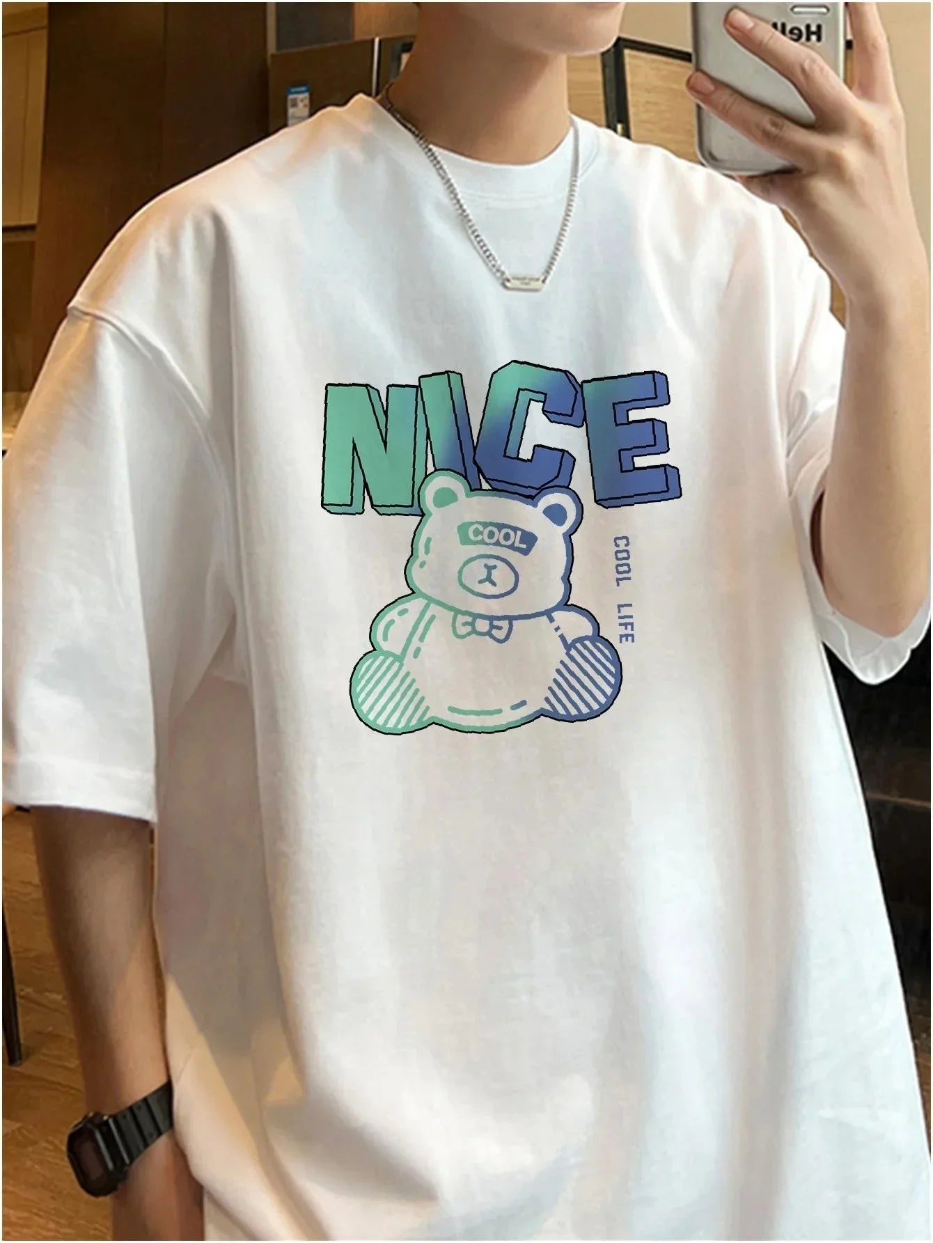 Camiseta Básica branca Unissex Com Estampa Urso De Pelúcia - Branco
