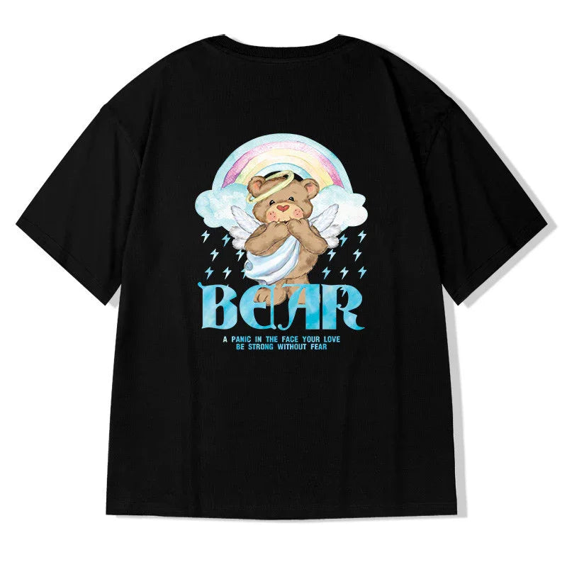 Camiseta Básica Casal Estampa Urso Anjinho - Preto