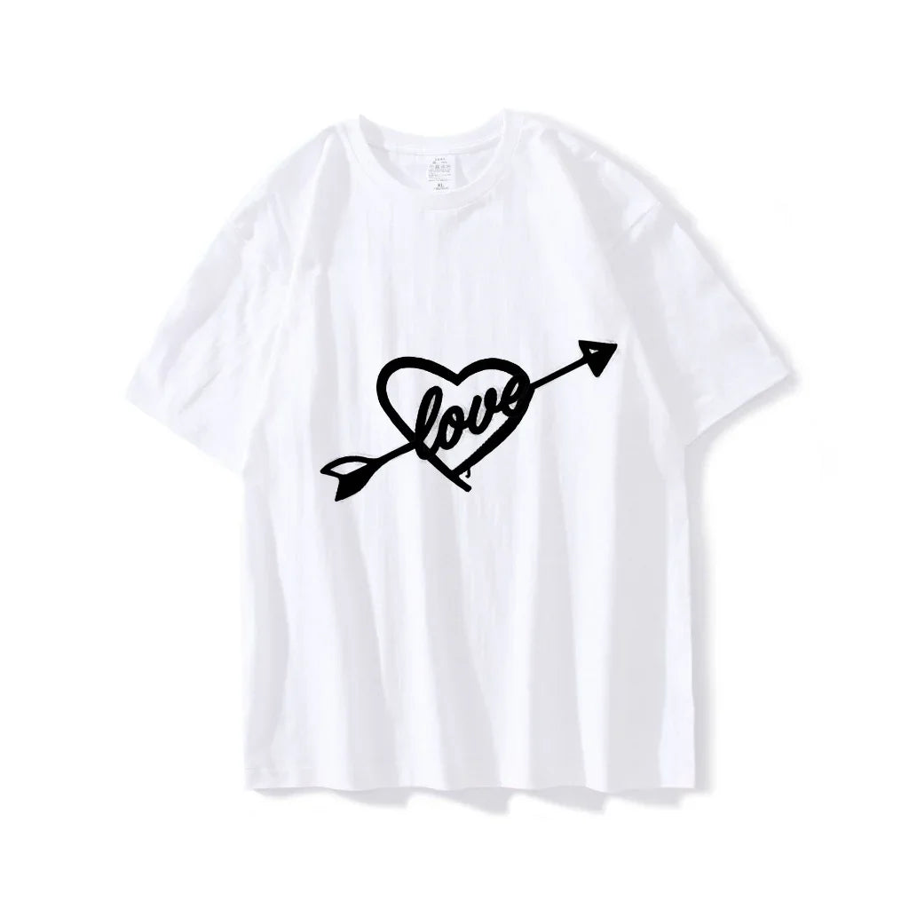 Camiseta básica Casal Estampa Flecha no Coração - BRANCO