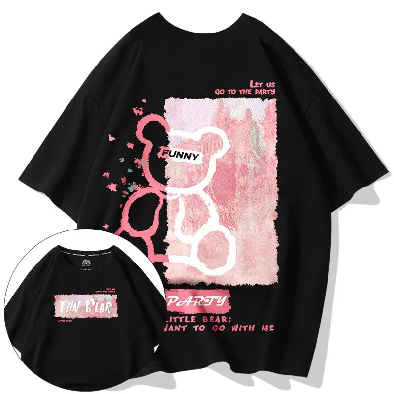 Camiseta Básica Casal Funny Party Bear - PRETO