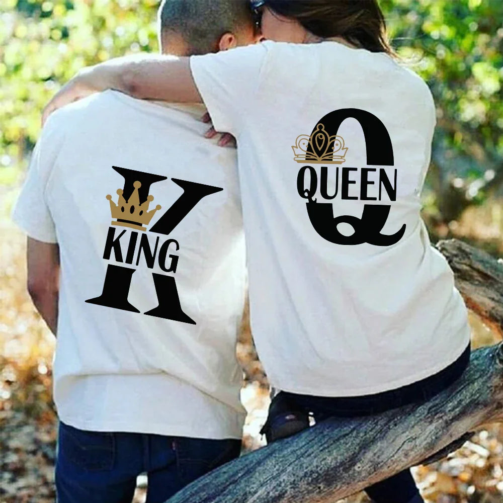 CAmiseta Básica Casal Estampa Rei E Rainha - branco