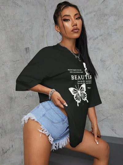 Camiseta Básica Feminina Beautiful Butterfly Miracle Preto