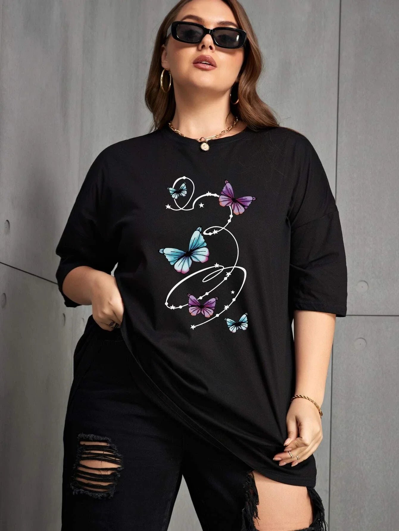 Camiseta Básica Feminina Buttefly Fairy Wind Preto
