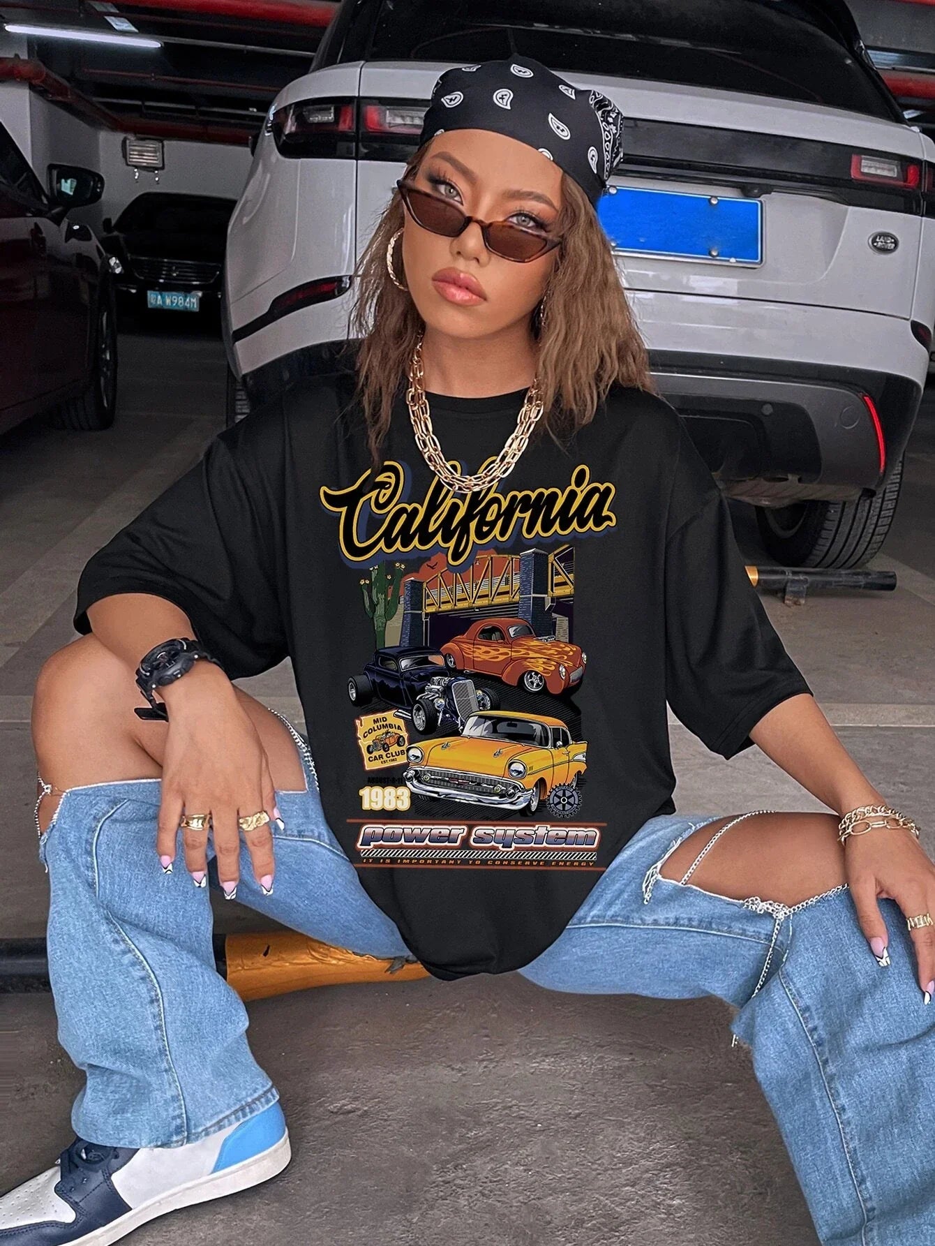Camiseta Básica Feminina California Power System Car Club Preto