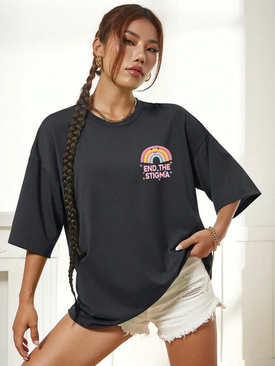 Camiseta Básica Feminina Com Estampa Arco-íris Colorido