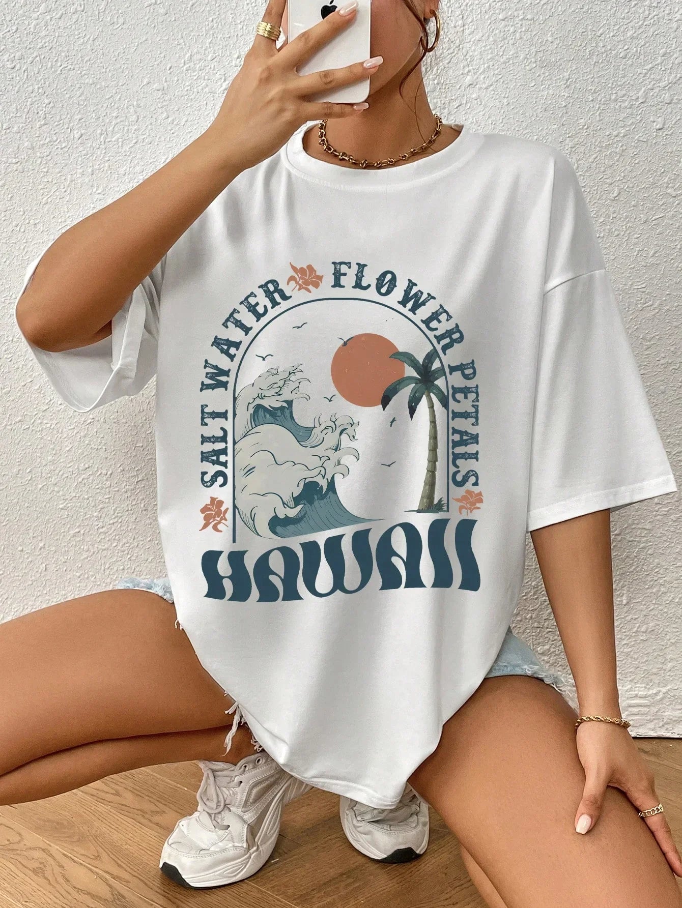 Camiseta Básica Feminina Flower Petals Hawaii Ocean - branco