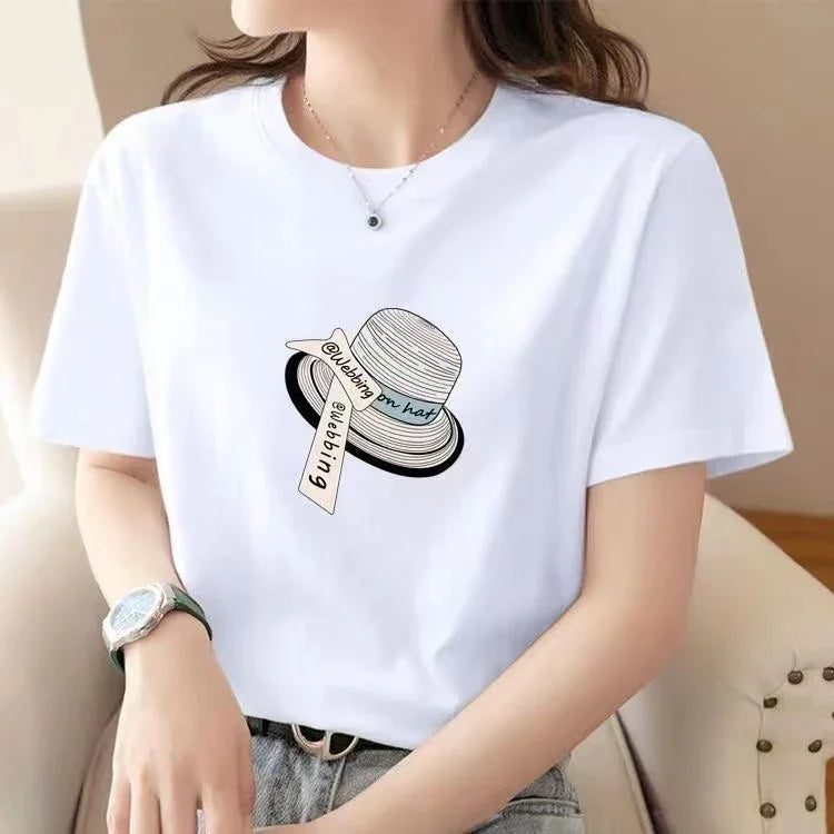 Camiseta Básica Com Estampa Chapéu Fashion