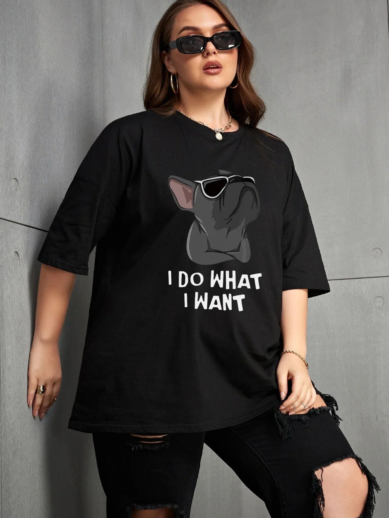 Camiseta Básica Feminina Com Estampa Bulldog Cachorro