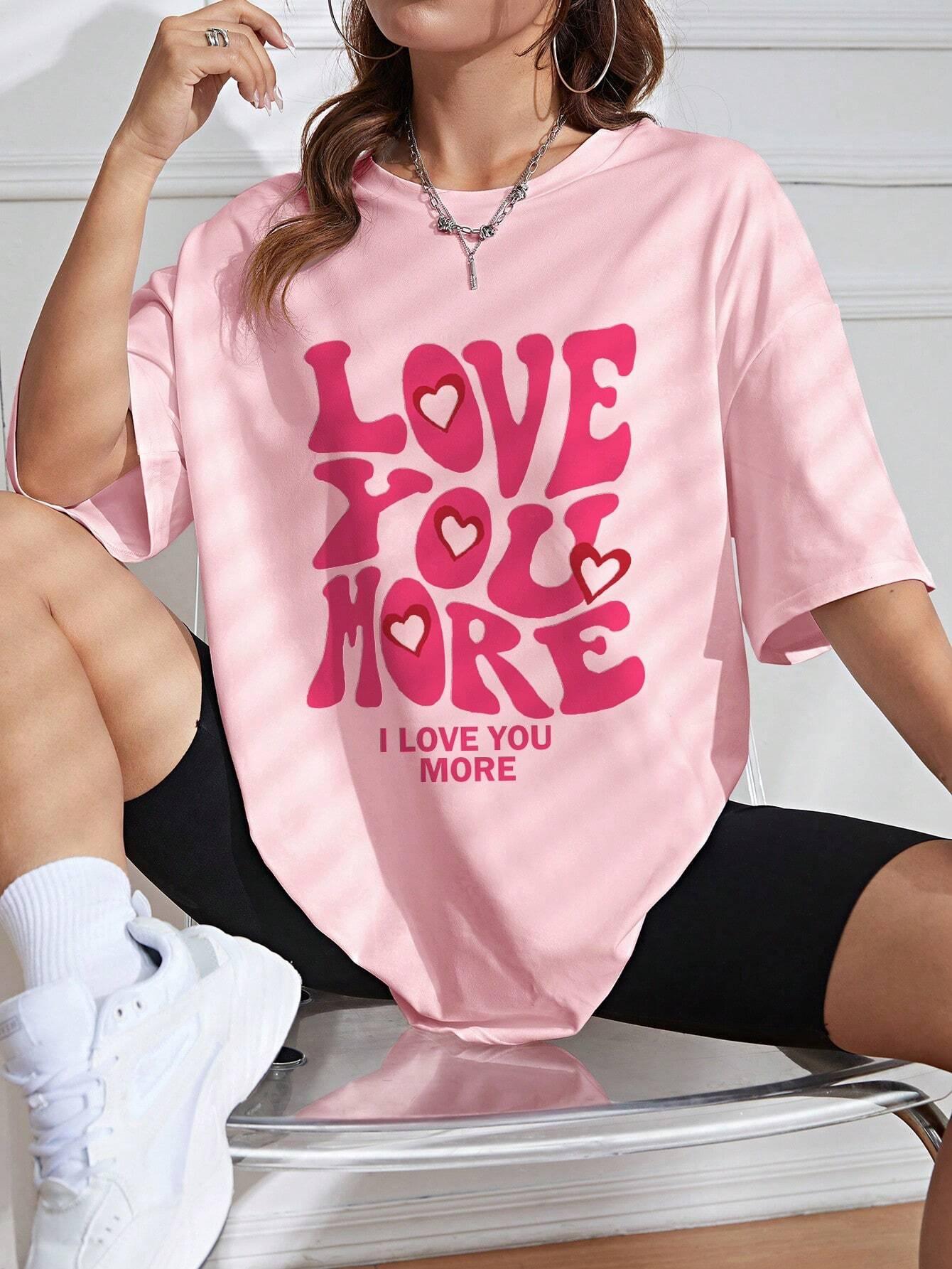 Camiseta Básica Feminina Love You More - ROSA BEBE