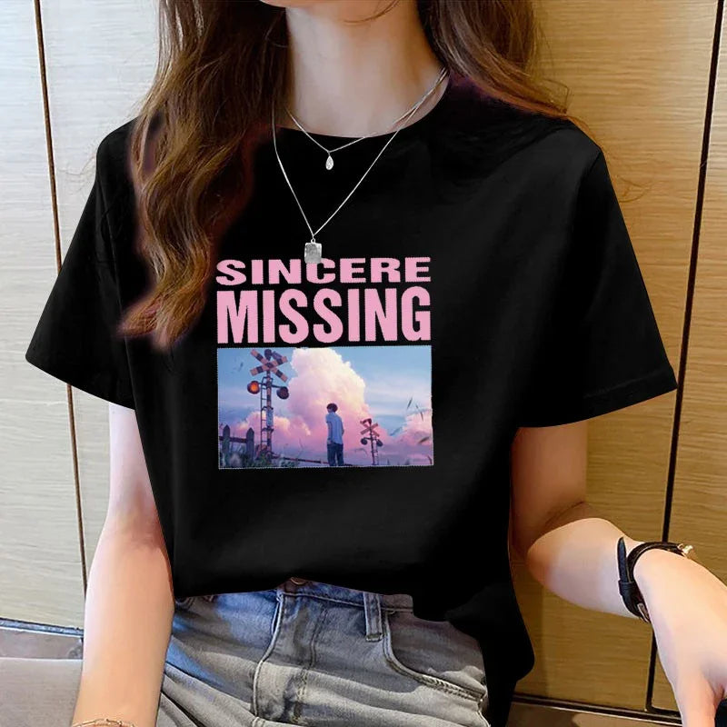 Camiseta Básica Feminina Com Estampa Paisagem