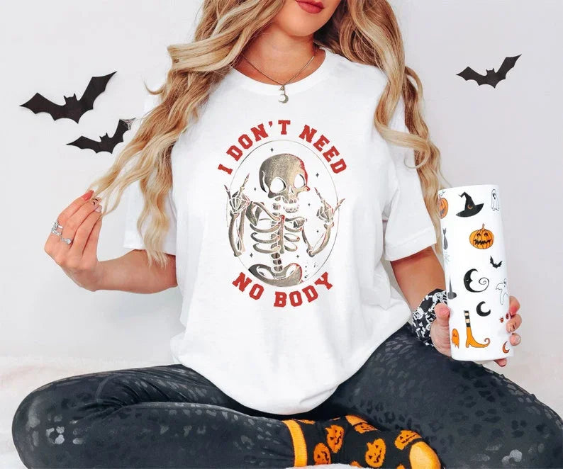 Camiseta Básica Com Estampa Esqueleto