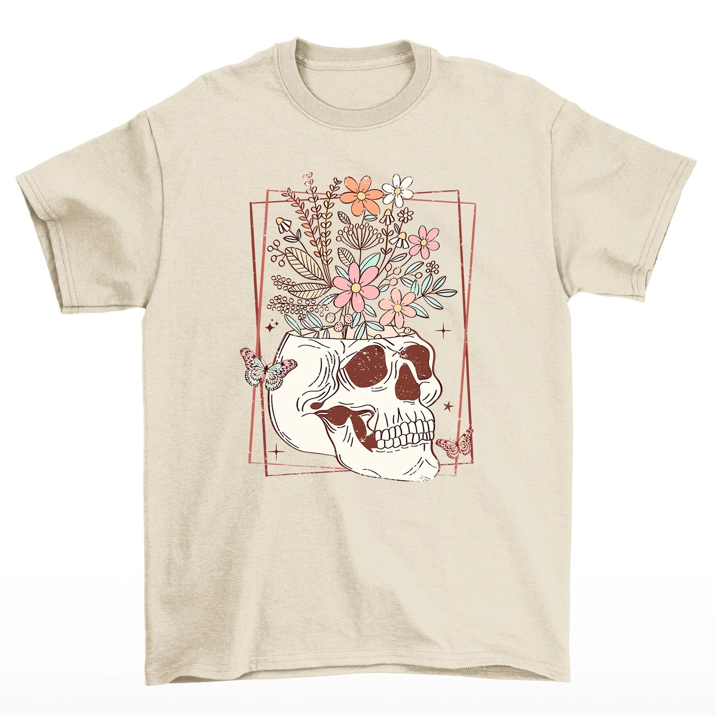 Camiseta Básica Halloween Skull Flower - pérola
