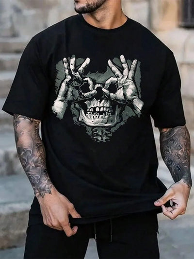 Camiseta Básica Masculina Heart Skeleton Face - preto