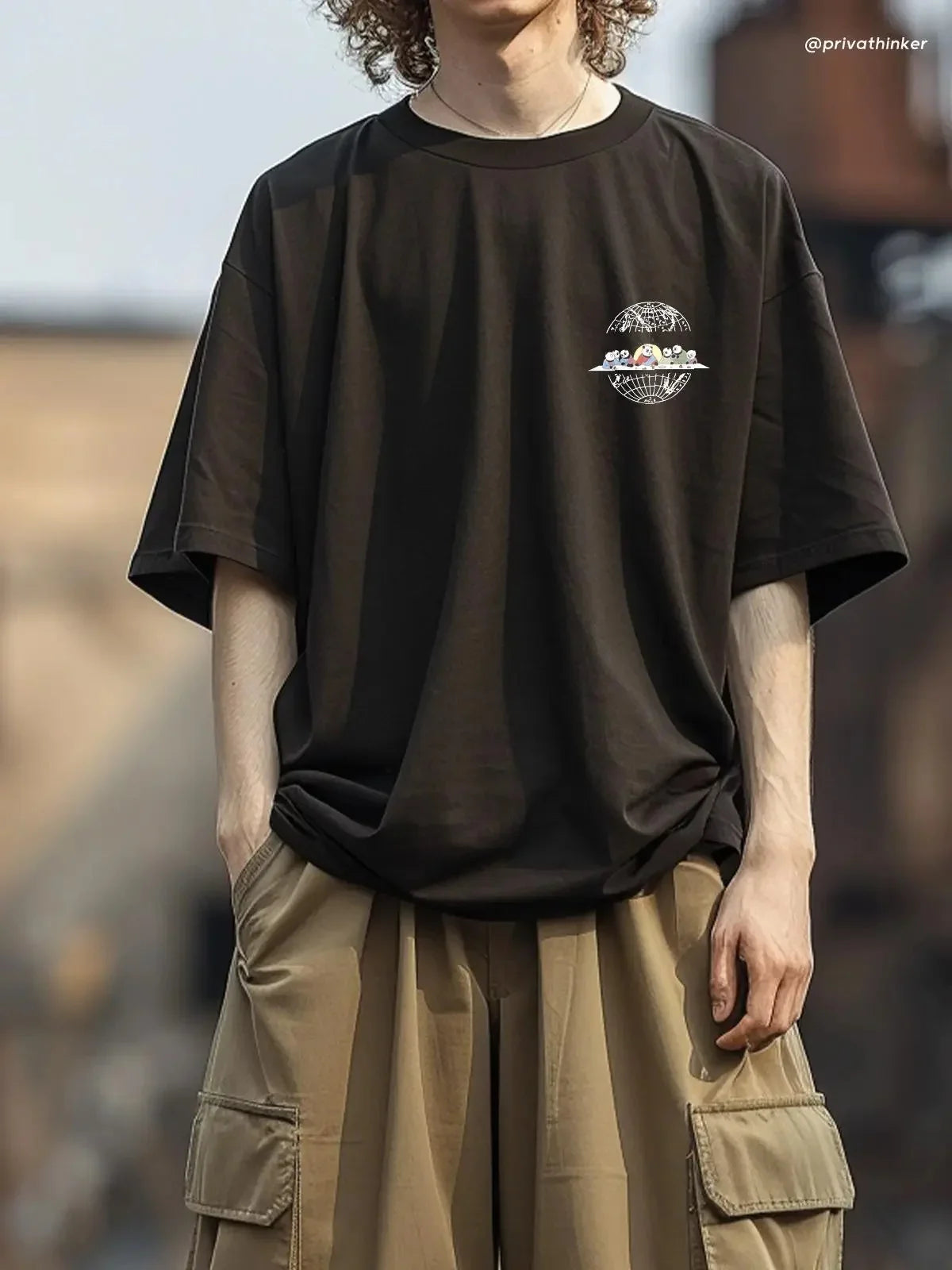 Camiseta Básica Unissex Com Estampa Jesus Panda - Preto