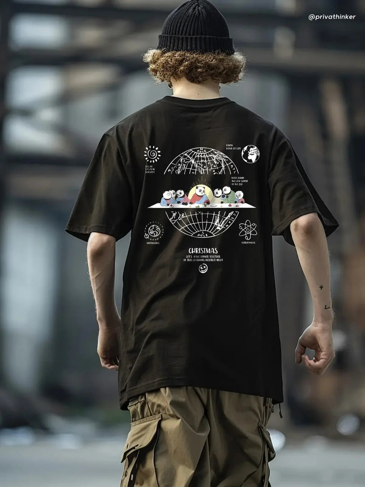 Camiseta Básica Unissex Com Estampa Jesus Panda Natal - Preto