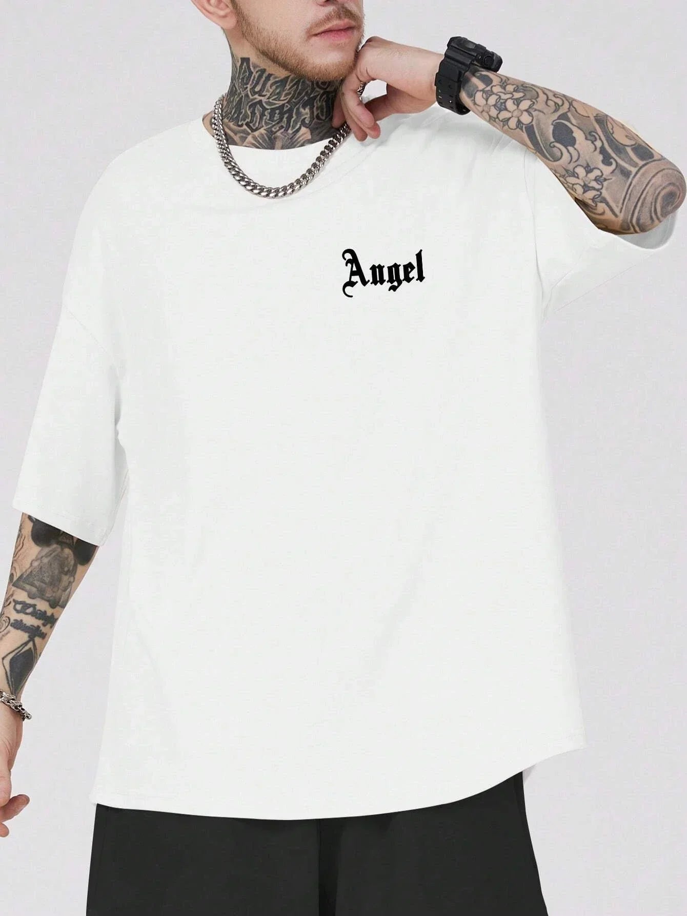 Camiseta Básica Unissex Com Estampa Anjo Peito - Branco