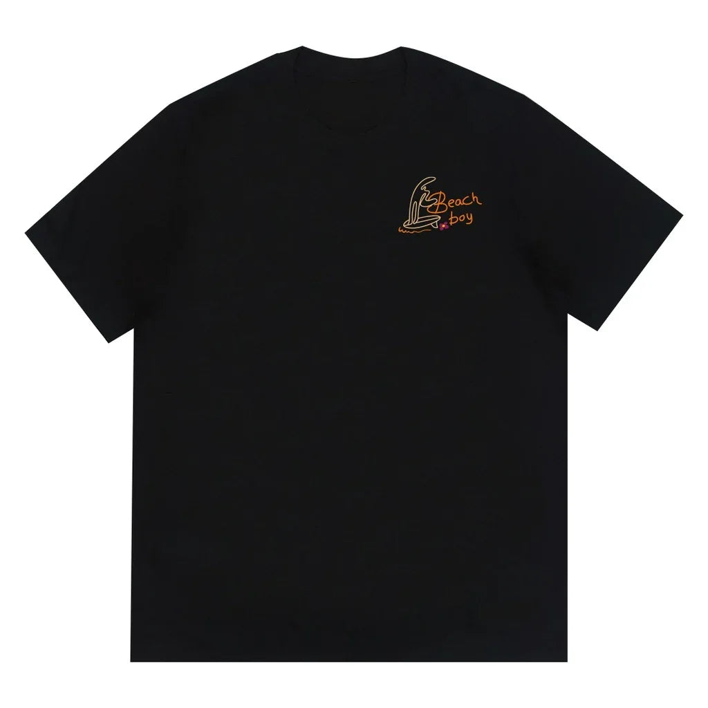 Camiseta básica Unissex Com Estampa Garoto De Surf - Preto