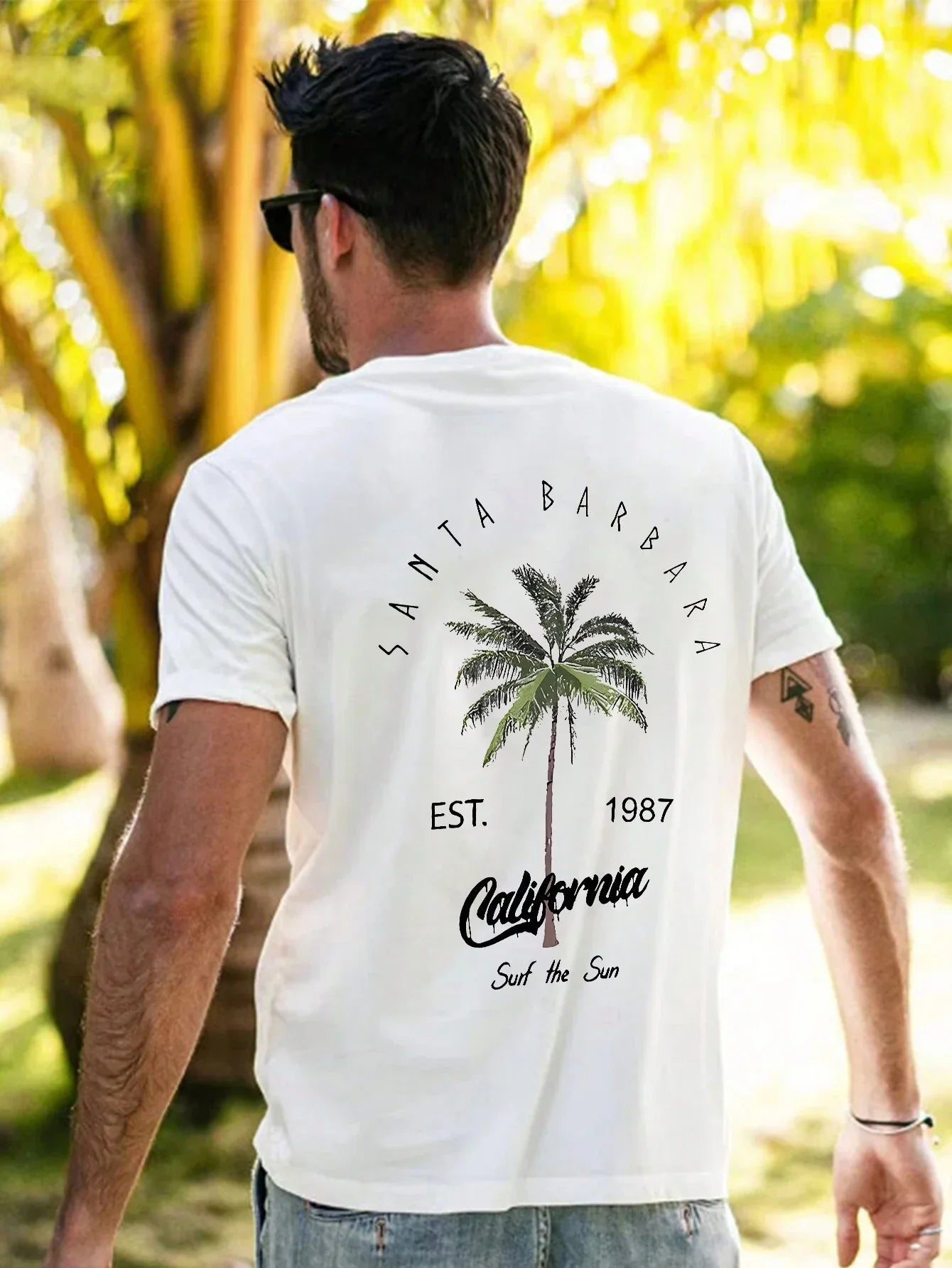 Camiseta básica Unissex Com Estampa Coqueiro California - Branco