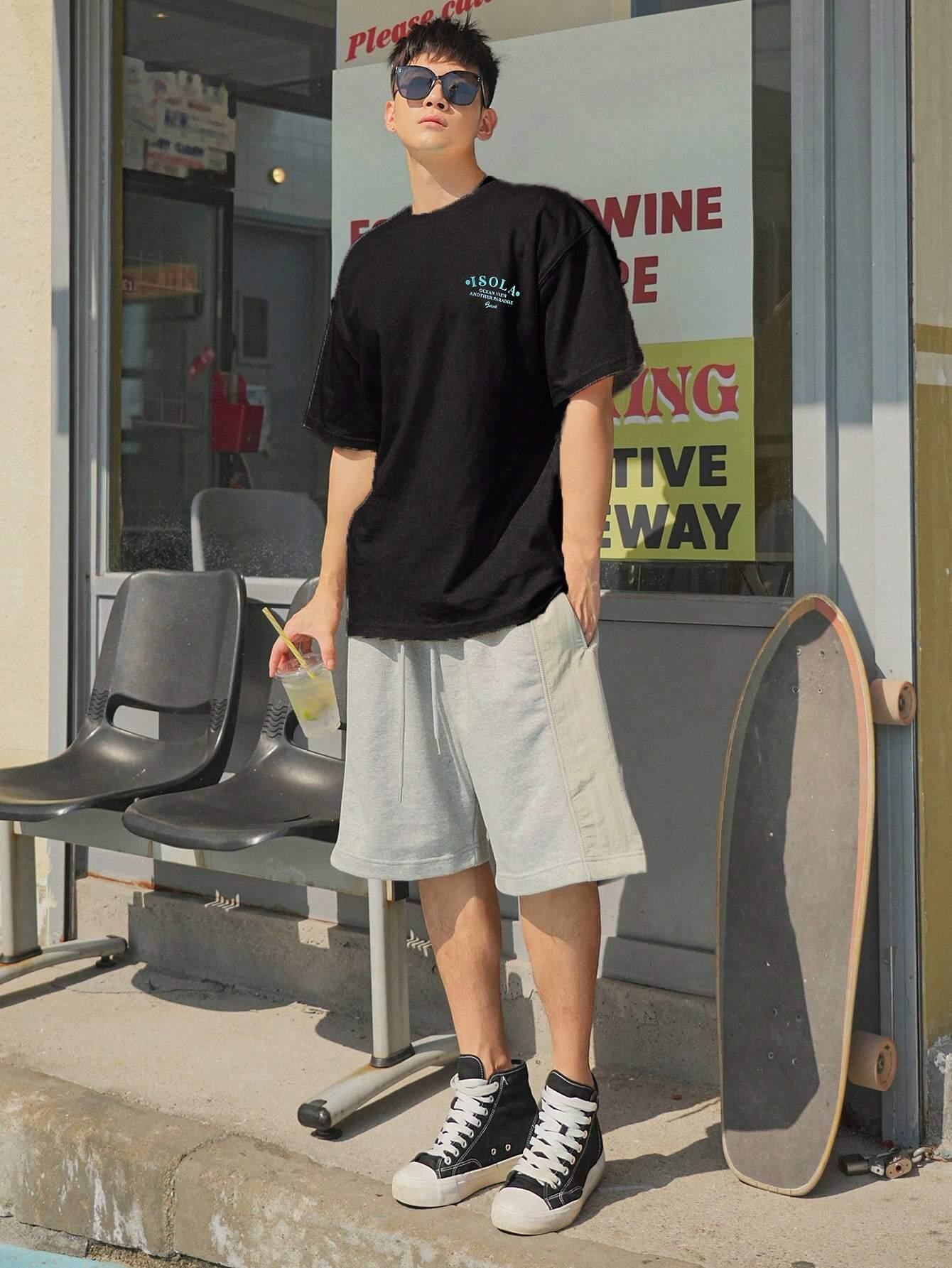 Camiseta Básica Unissex Com Estampa Oceano - Preto