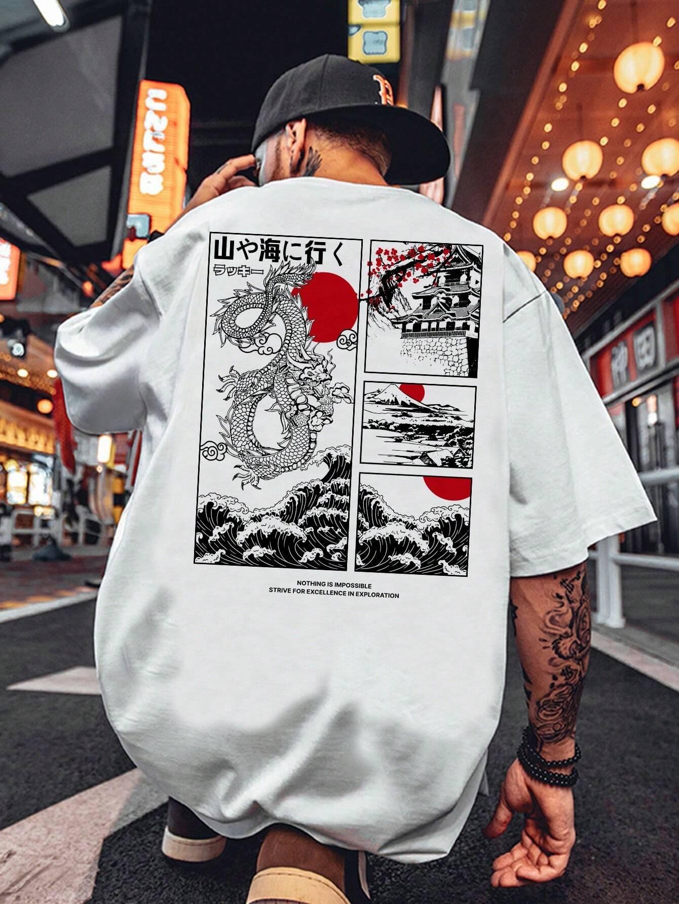 Camiseta Básica Unissex Nothing Is Impossible Dragão Japonês - Branco