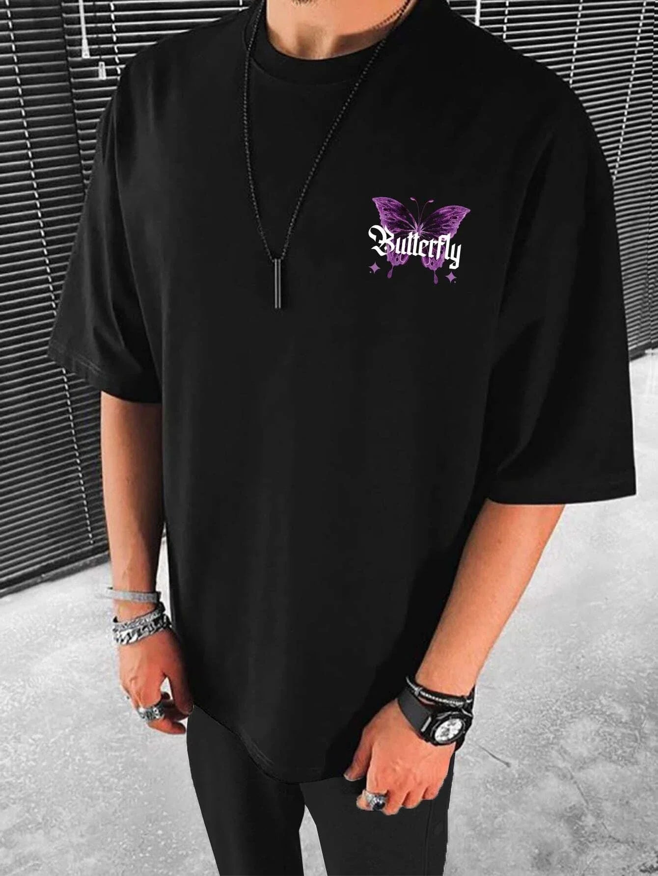 Camiseta Básica Unissex Purple Butterfly Borboleta- PRETO