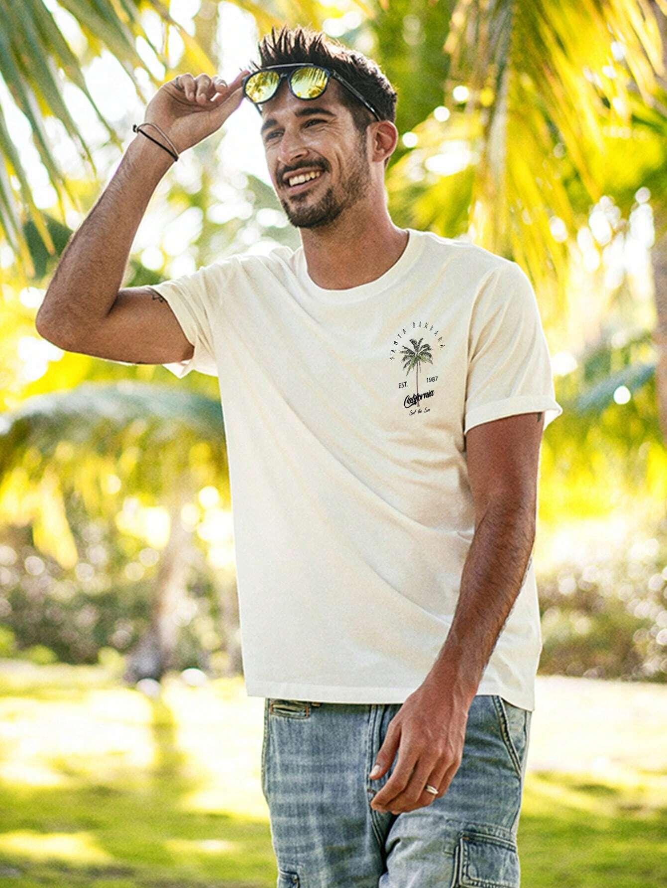 Camiseta Básica Unissex COm Estampa Coqueiro California - Branco