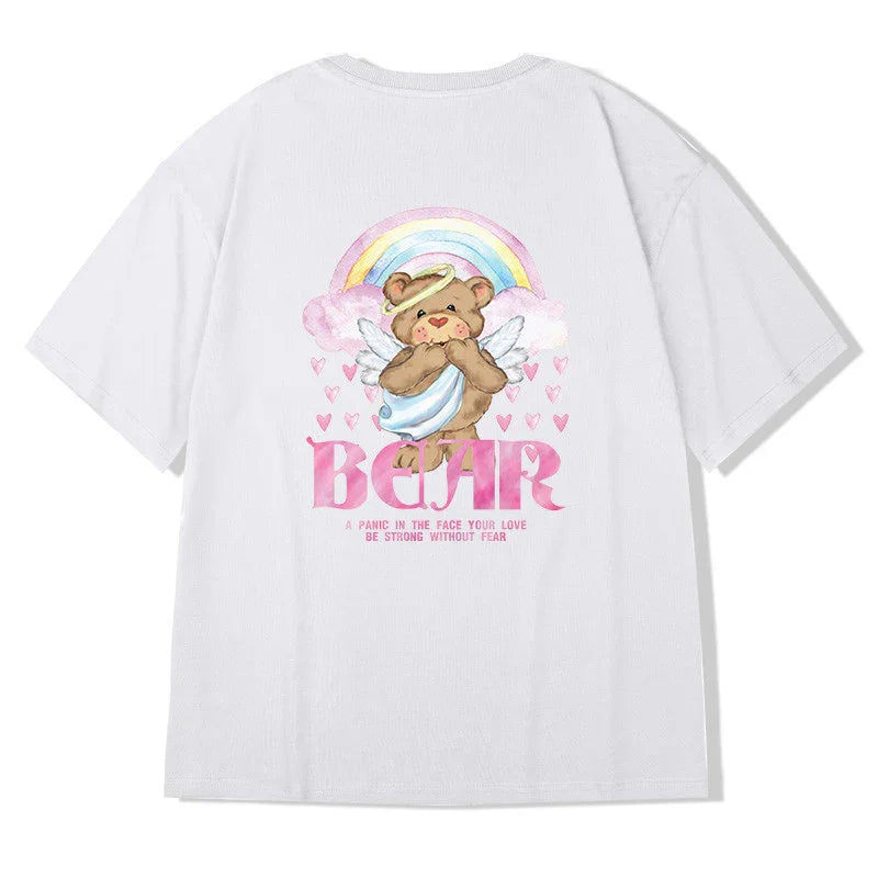 Camiseta Básica Casal Estampa Urso Anjinho - Branco