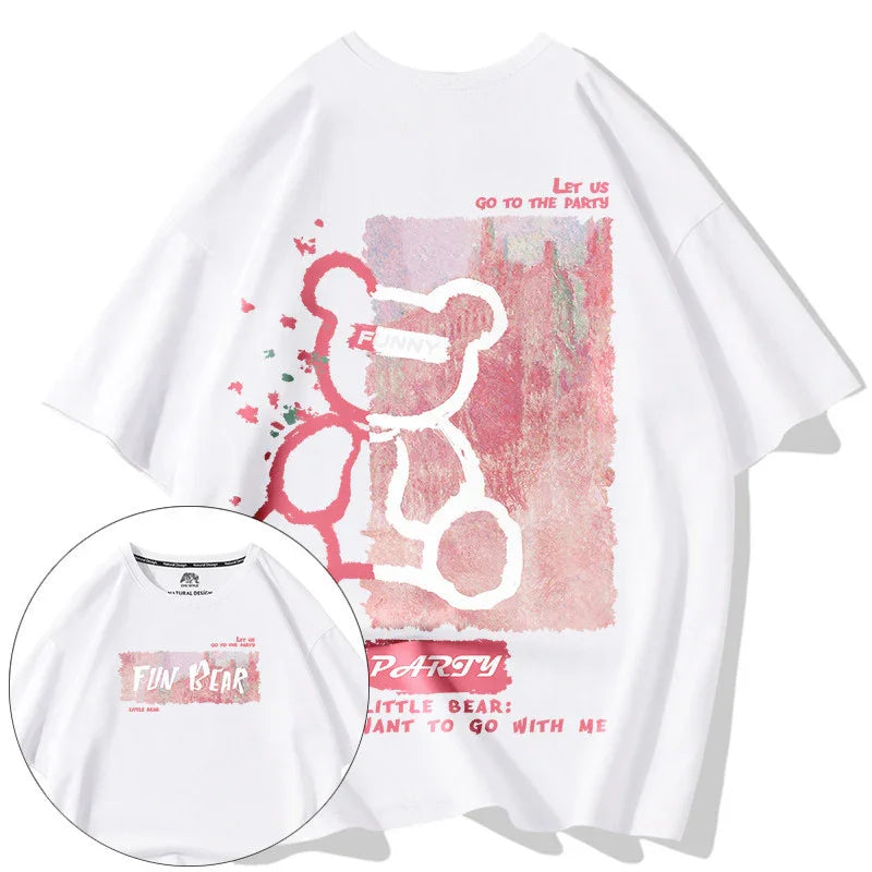 Camiseta Básica Casal Funny Party Bear- BRANCO