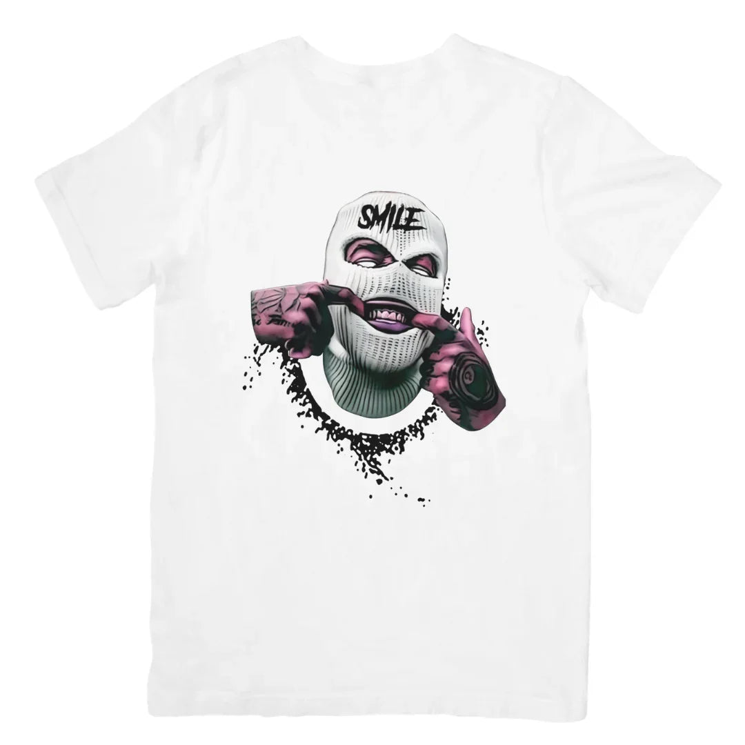 Camiseta Básica Thug Life Mascara - branco