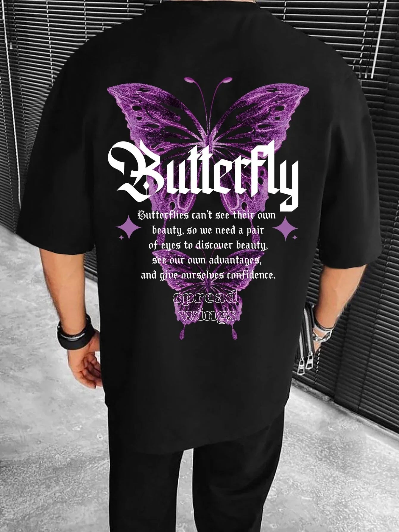 Camiseta Básica Unissex Purple Butterfly Borboleta- PRETO
