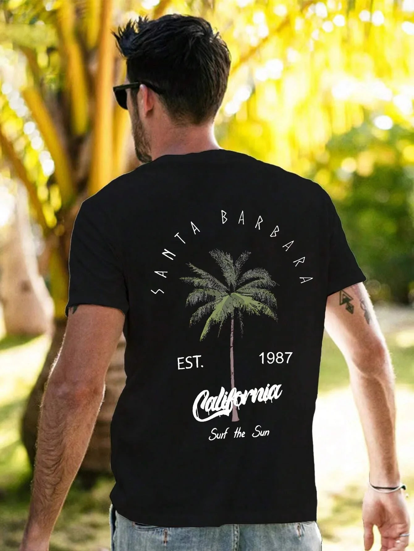 Camiseta Básica Unissex Com Estampa Coqueiro california - Preto