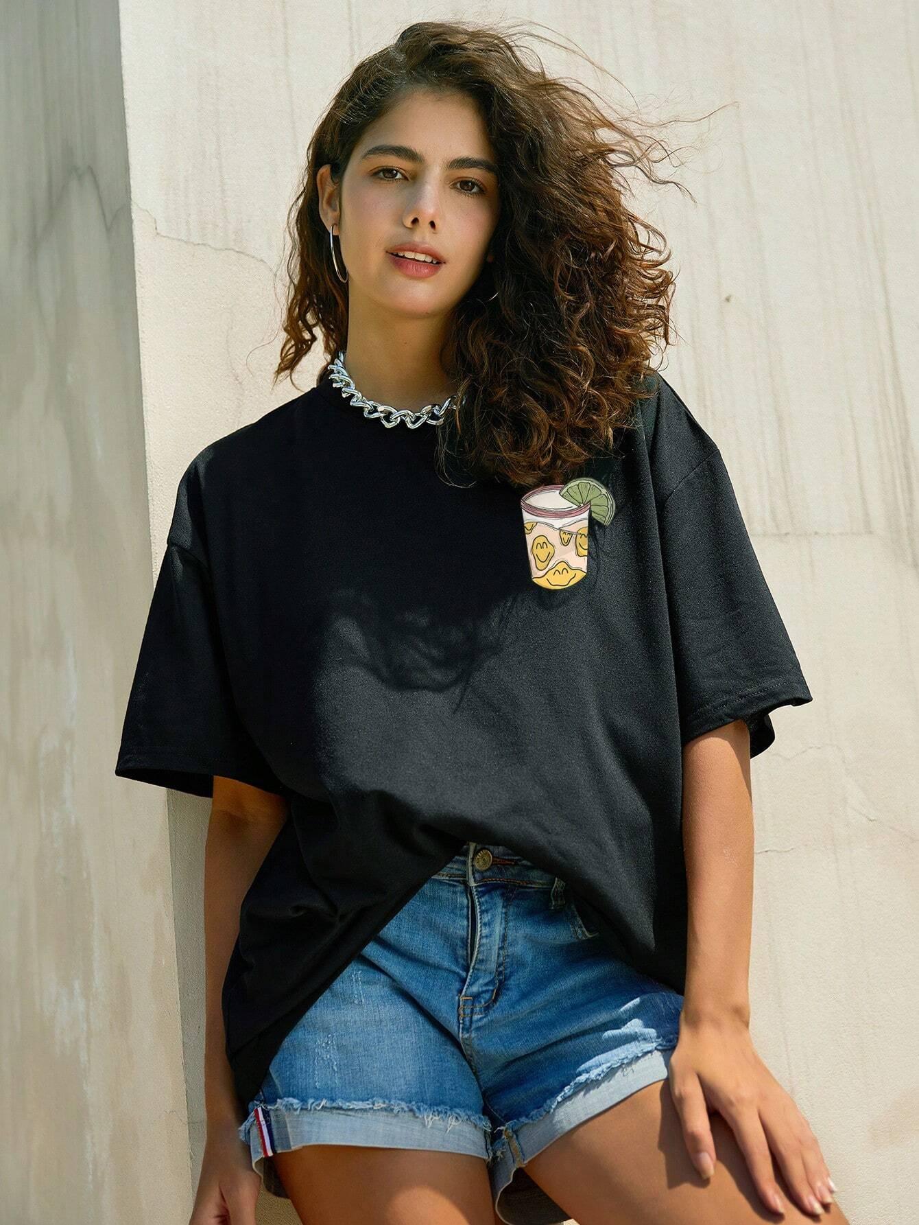 Camiseta Básica Feminina Com Estampa Copo De Tequila