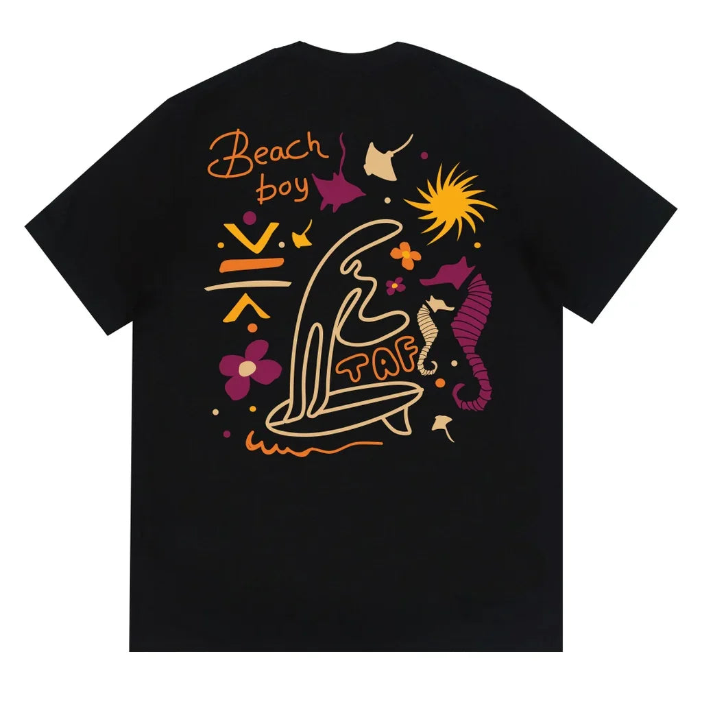 Camiseta Básica Unissex Com Estampa Garoto De Praia - Preto