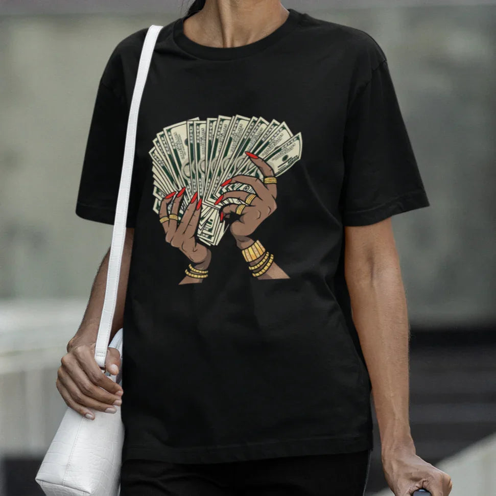 Camiseta Feminina Rica Dinheiro Malote Dólar