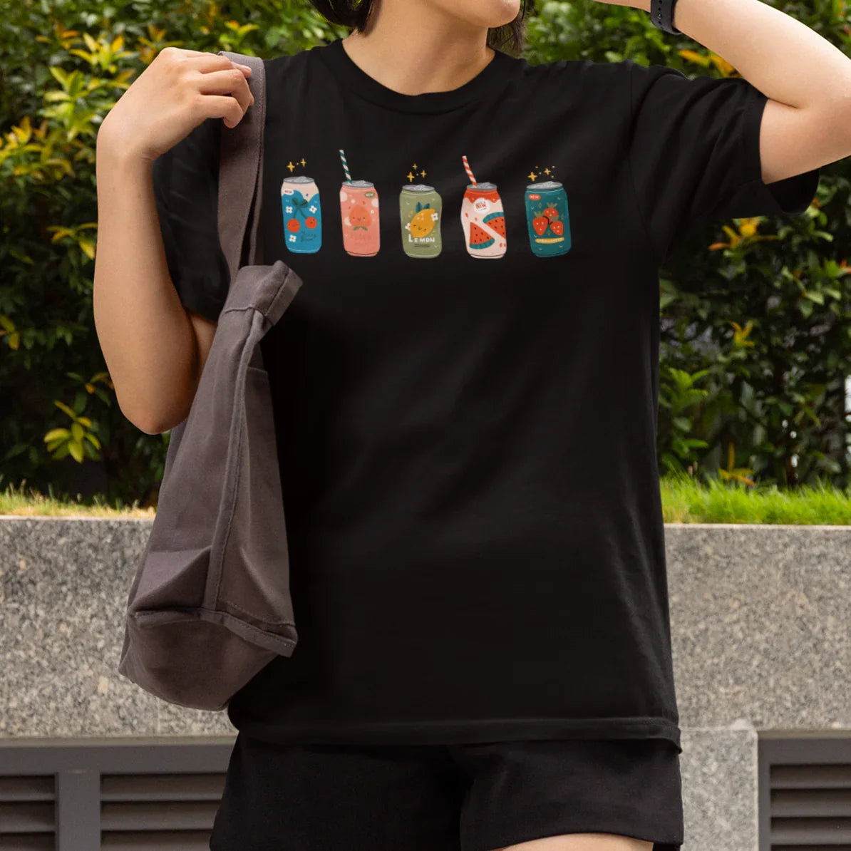 Camiseta Feminina Refrigerante Fofo Cute Sabores Colorido