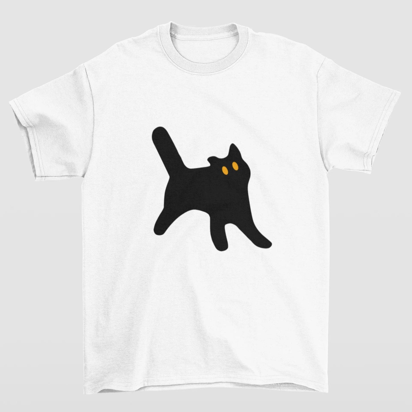 Camiseta Branca Básica estampa de gato preto