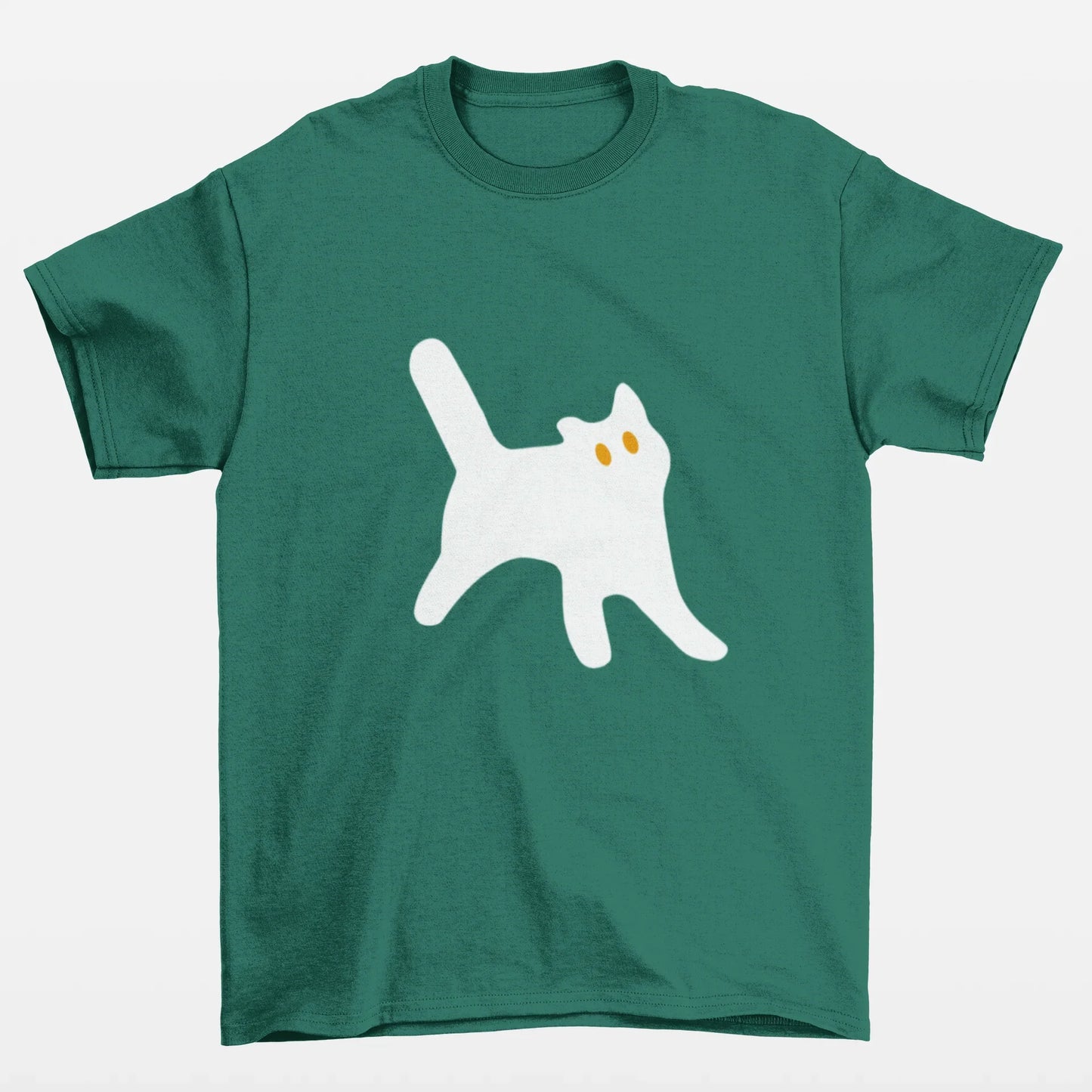Camiseta Verde Básica estampa de gato branco