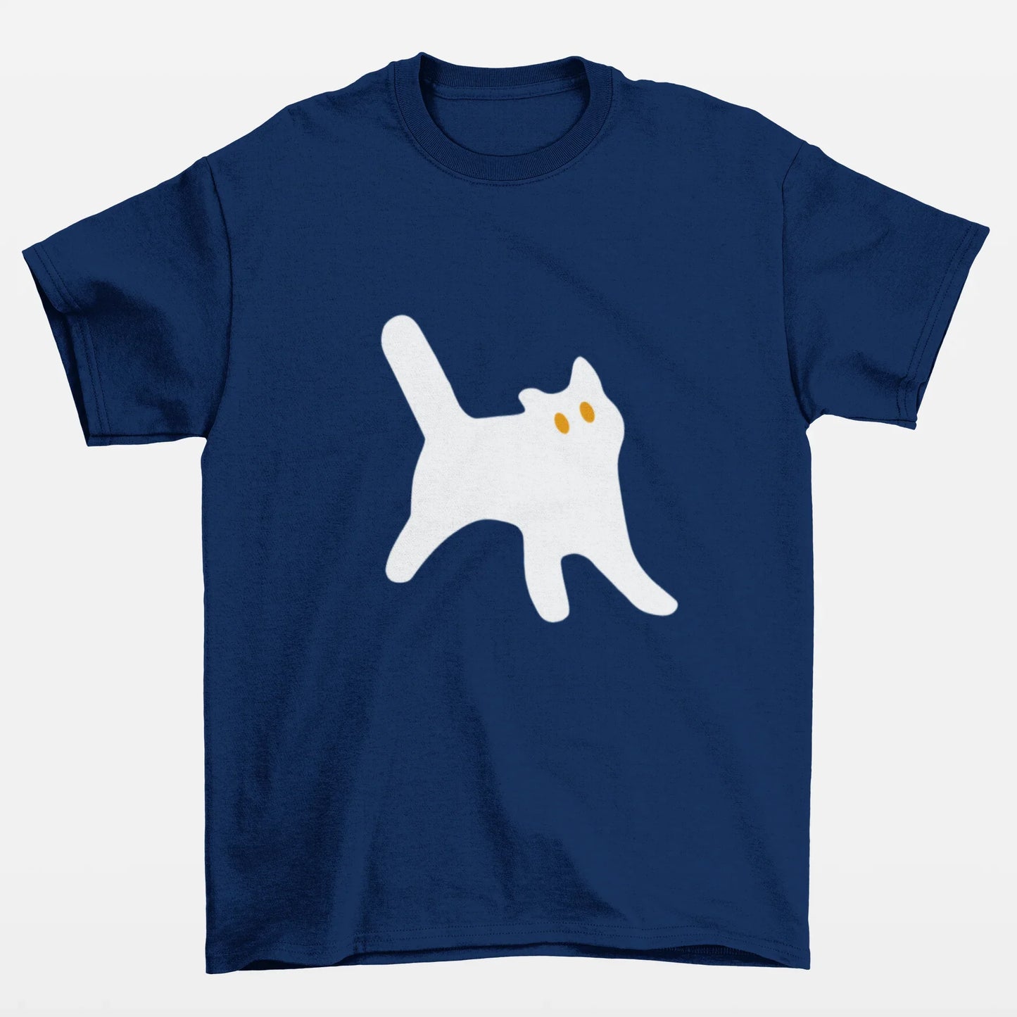 Camiseta Azul Marinho Básica estampa de gato branco
