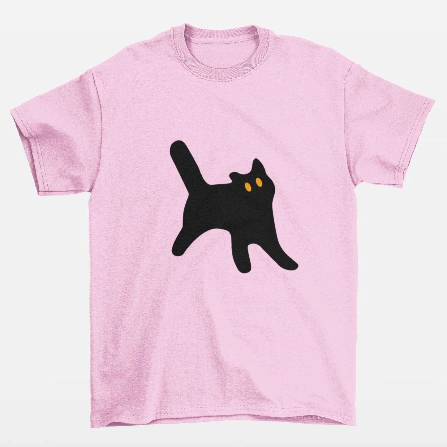 Camiseta Rosa Bebê Básica estampa de gato preto