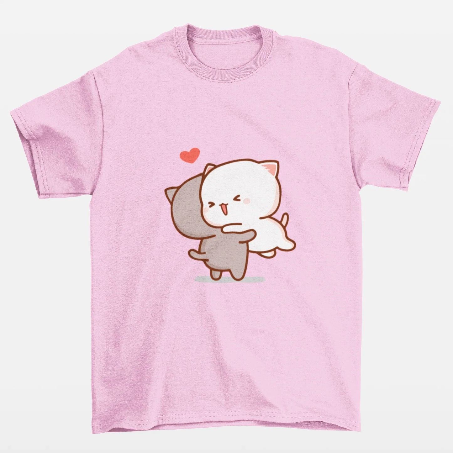camiseta básica Rosa bebê Gatinhos se abraçando