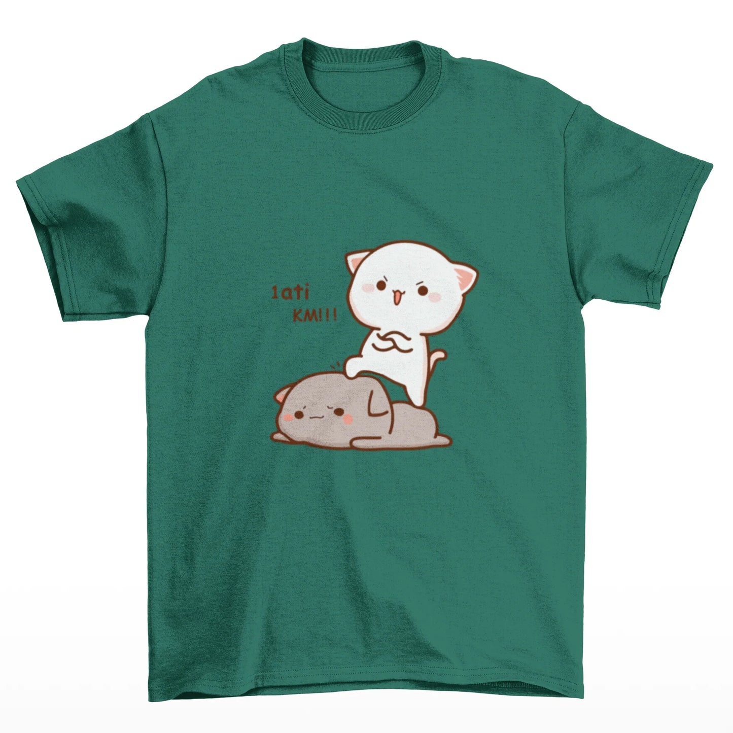 camiseta básica verde Gatinhos brigando